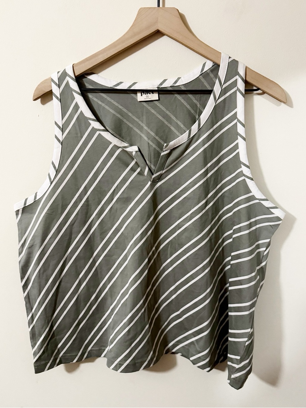 Pact Womens Green Striped Tank Top Size XL Summer